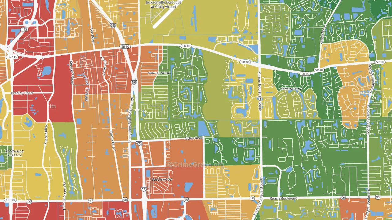 Sandalwood, Jacksonville, FL Map of Theft Rates