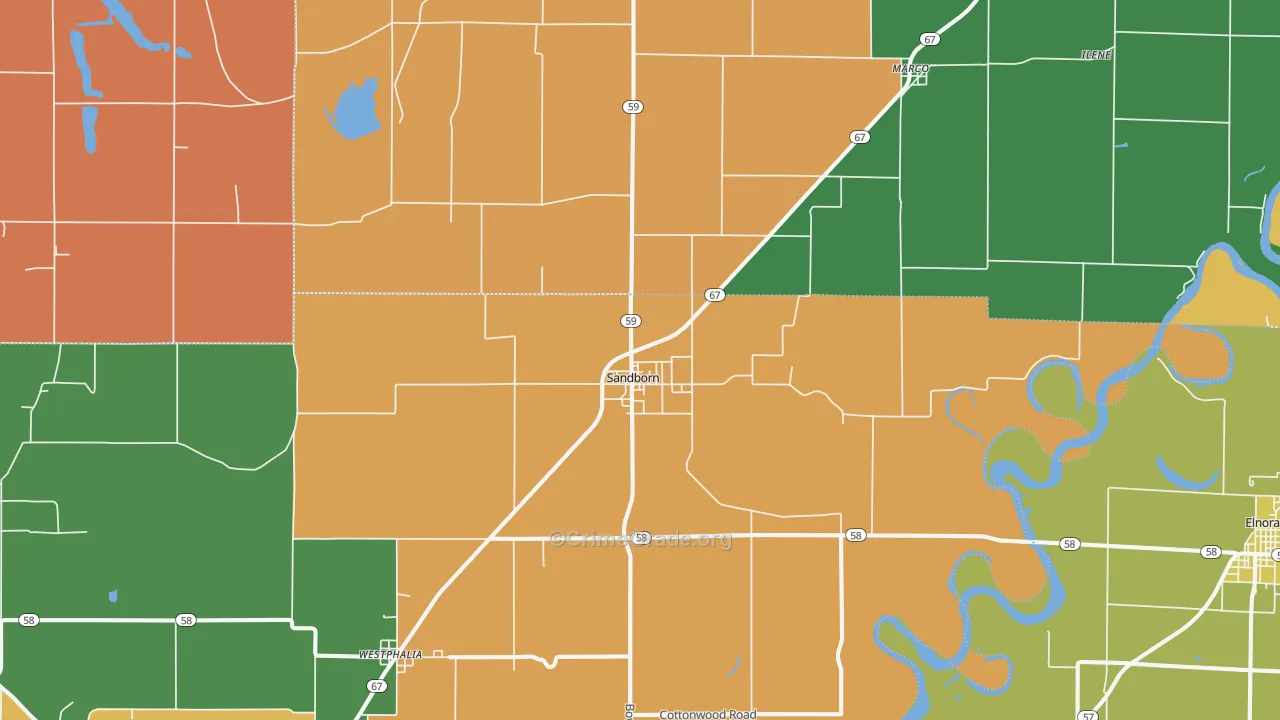 Sandborn, IN Map of Theft Rates