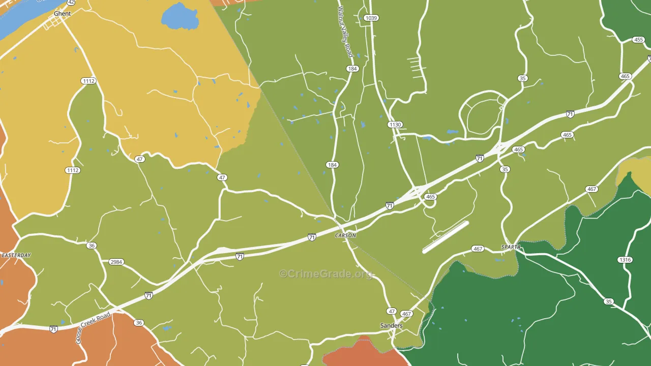 Sanders, KY Map of Theft Rates