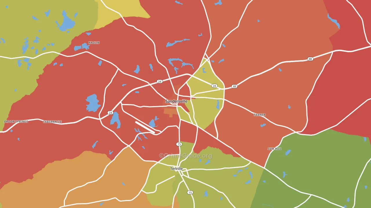 Sandersville, GA Map of Theft Rates