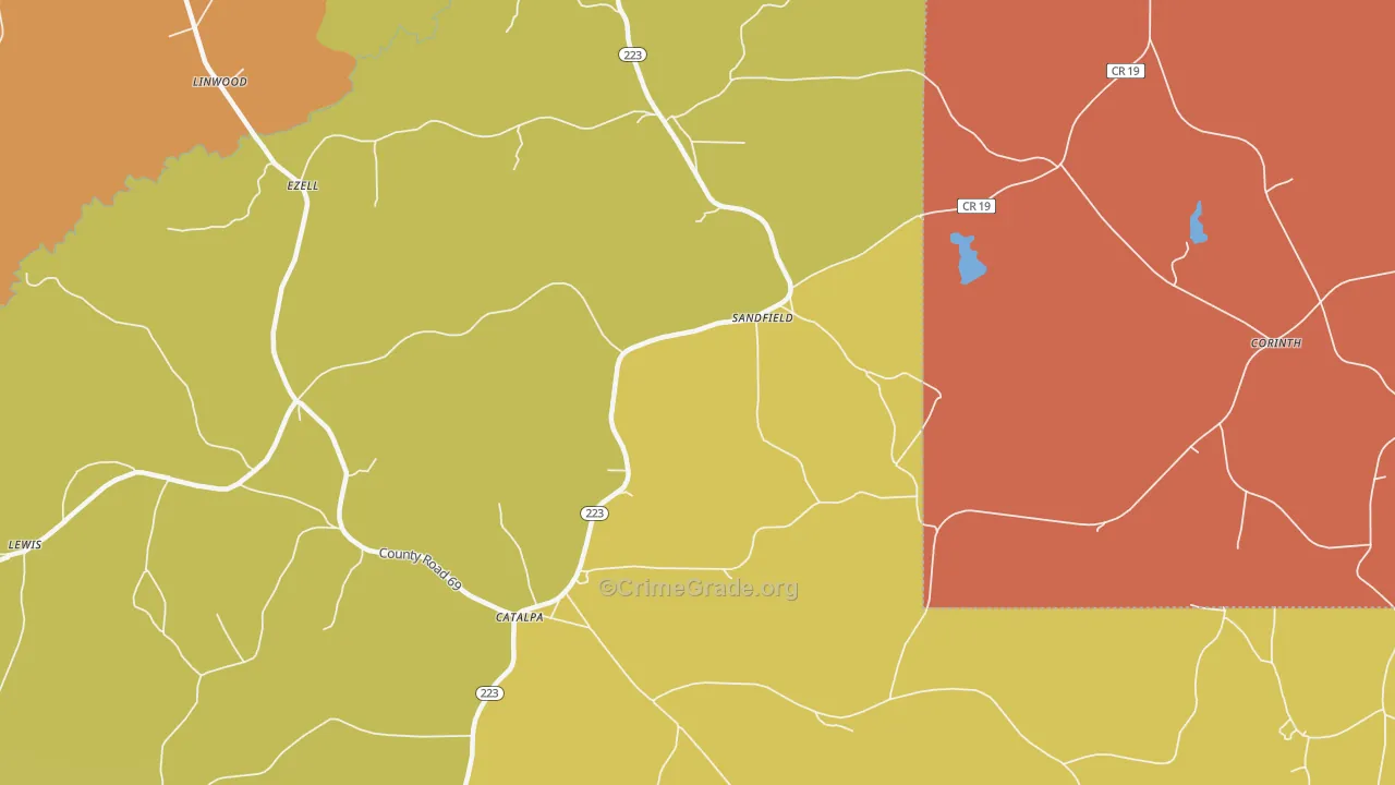 Sandfield, AL Map of Theft Rates