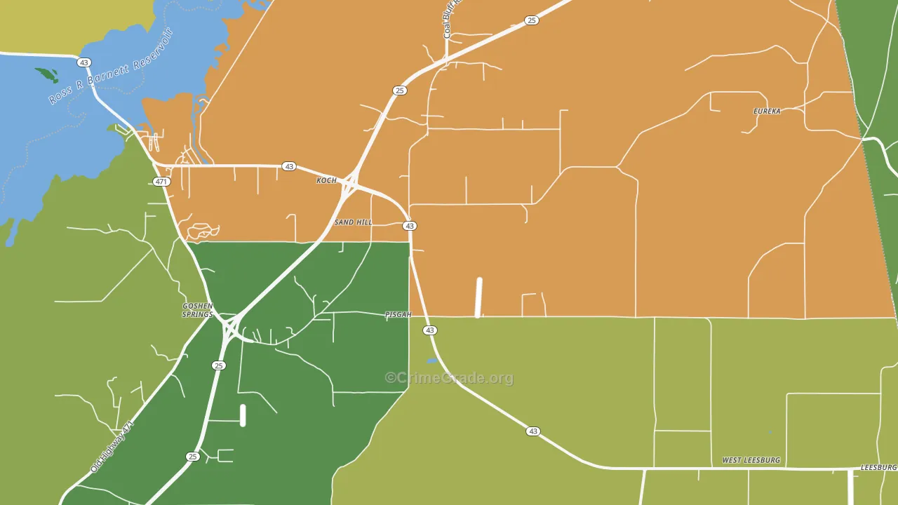 Sandhill, MS Map of Theft Rates