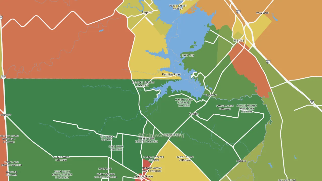 Sandia, TX Map of Theft Rates