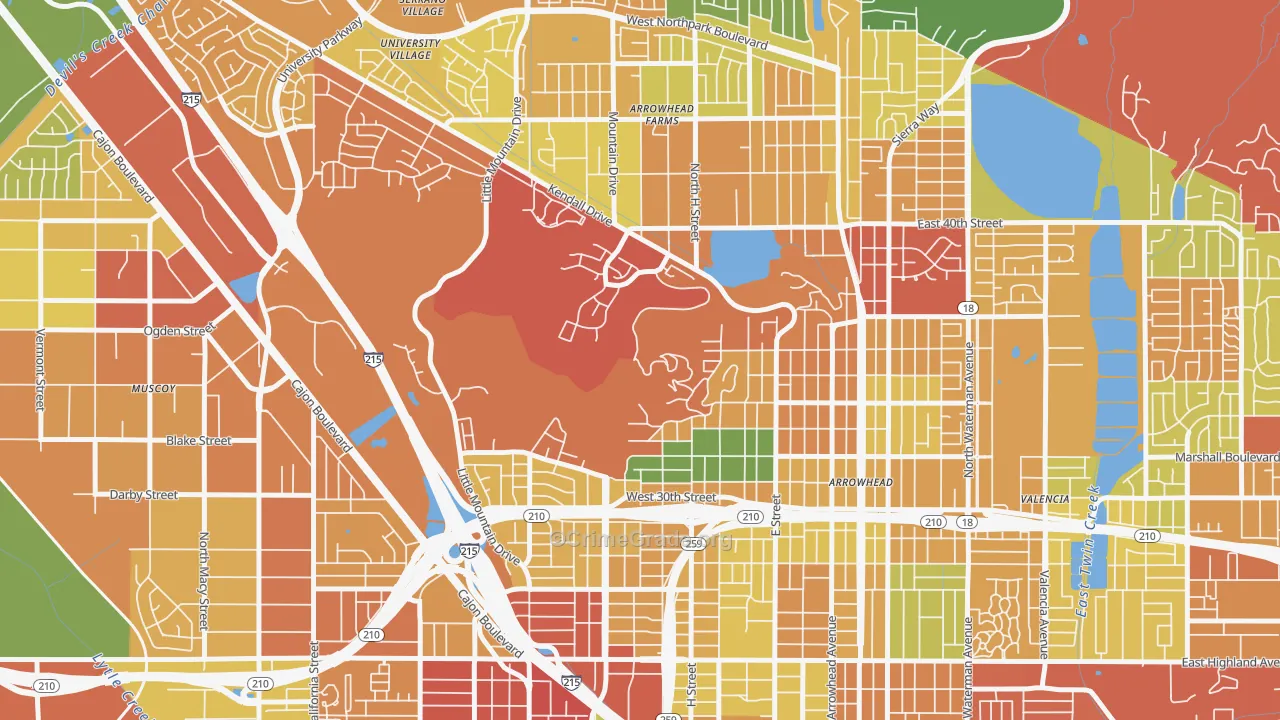 Sandin Hills, San Bernardino, CA Map of Theft Rates