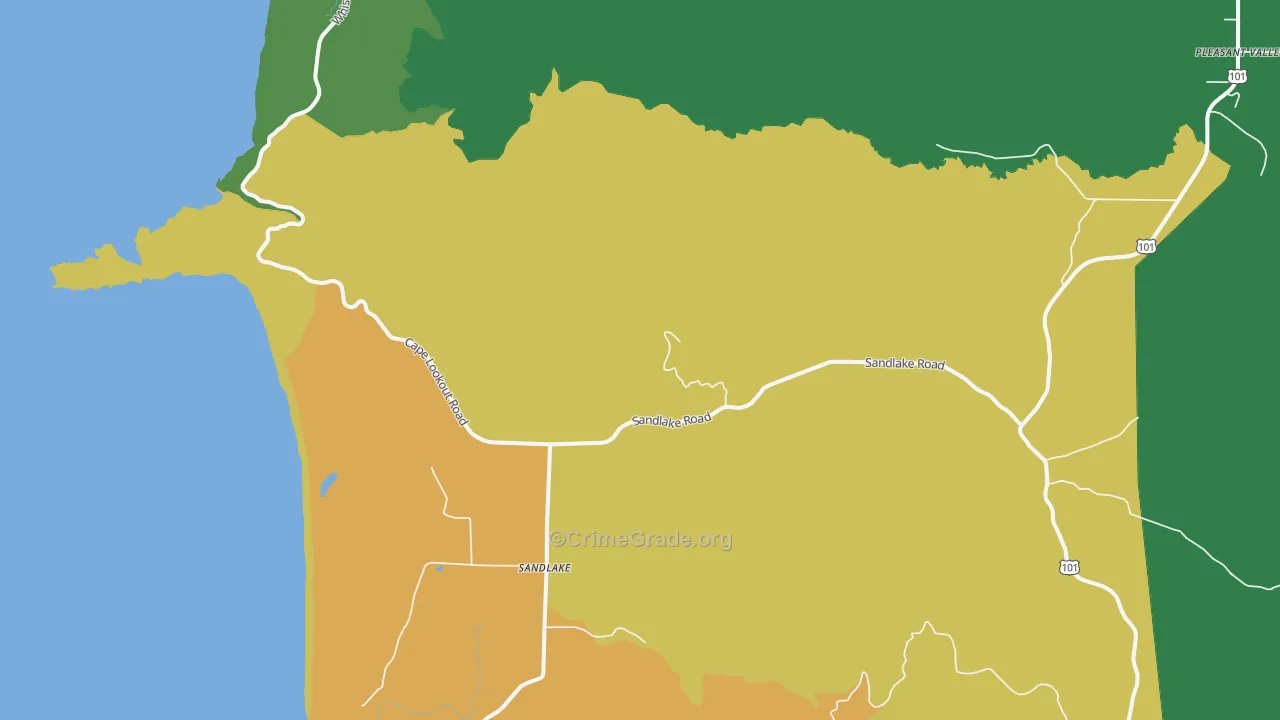 Sandlake, OR Map of Theft Rates