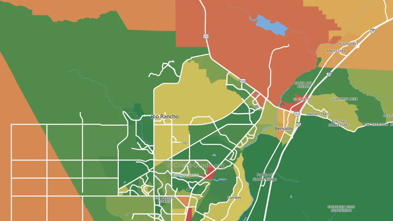 Sandoval County, NM Map of Theft Rates