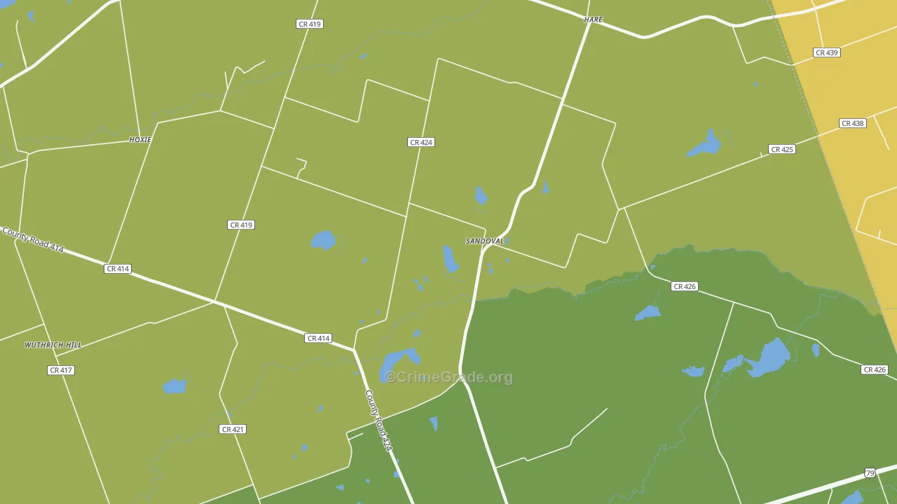 Sandoval, TX Map of Theft Rates