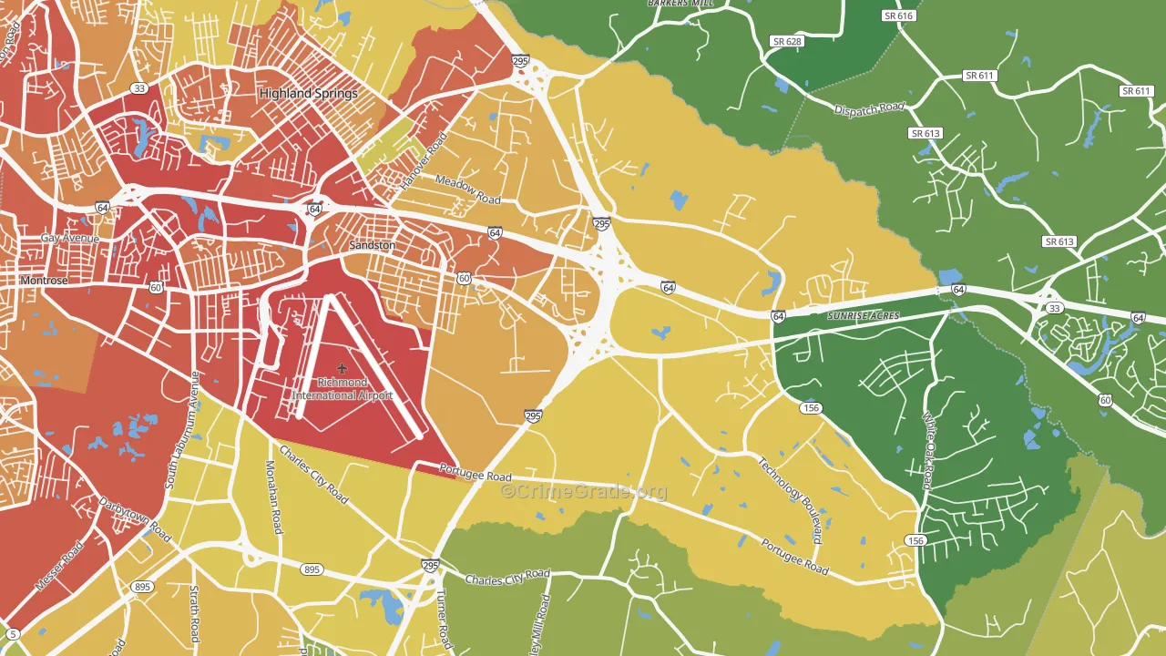 Sandston, VA Map of Theft Rates