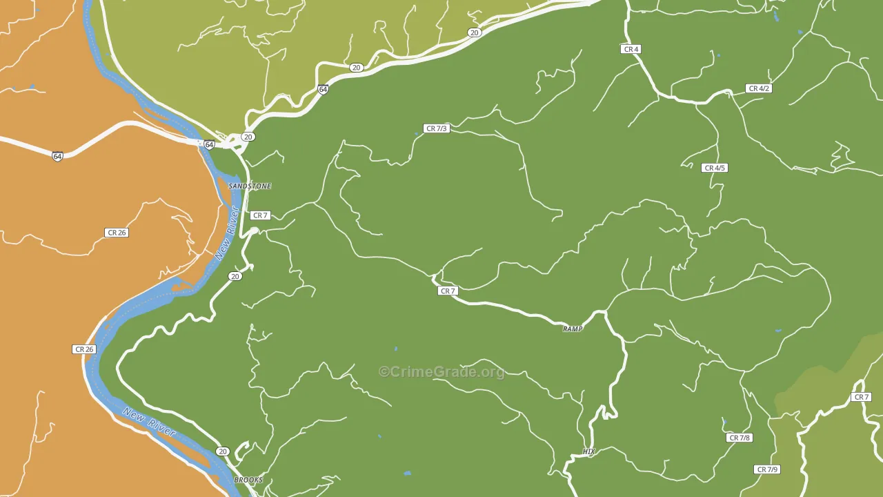 Sandstone, WV Map of Theft Rates