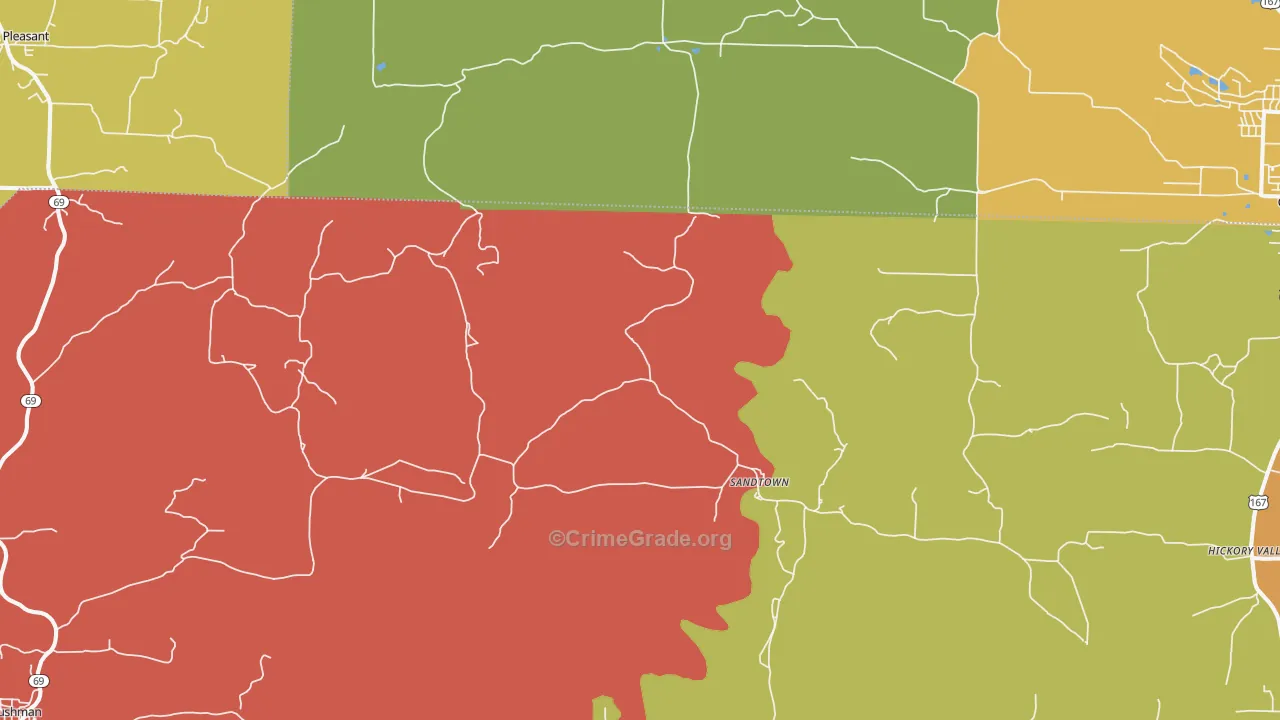 Sandtown, AR Map of Theft Rates