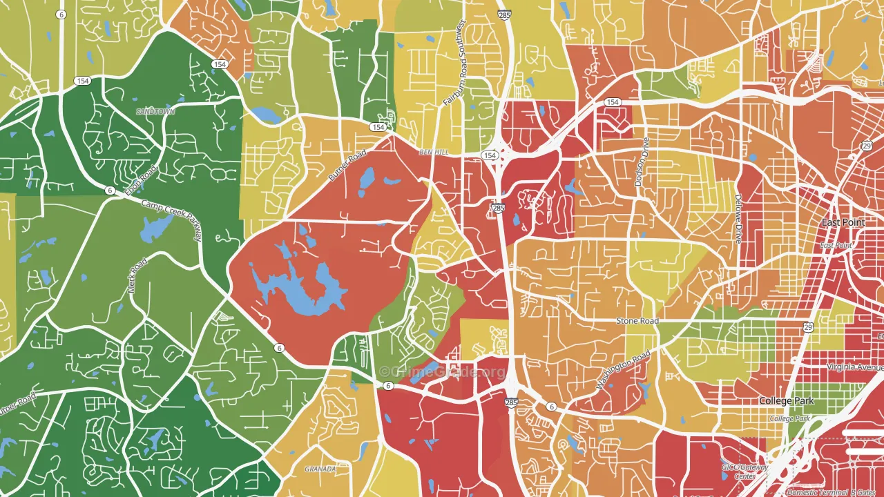 Sandtown-Southeastern Atlanta, Atlanta, GA Map of Theft Rates
