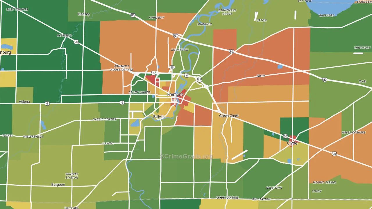 Sandusky County, OH Map of Theft Rates