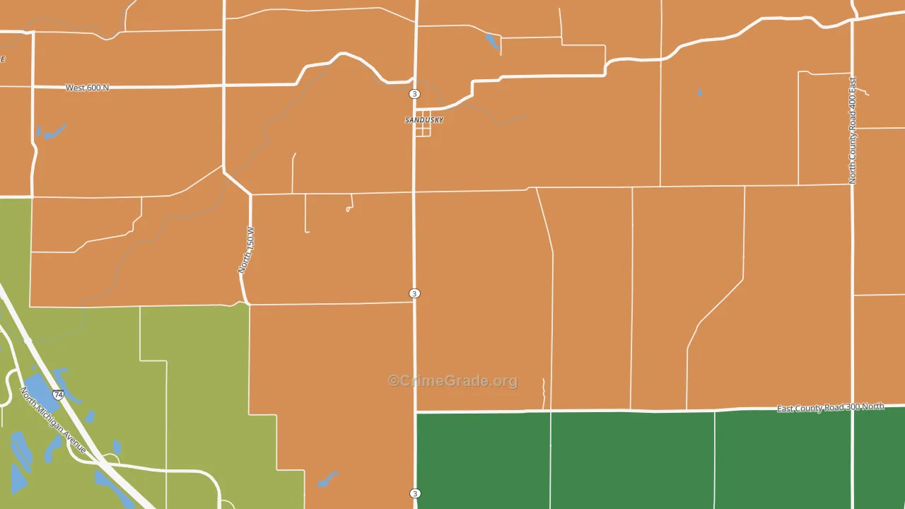 Sandusky, IN Map of Theft Rates