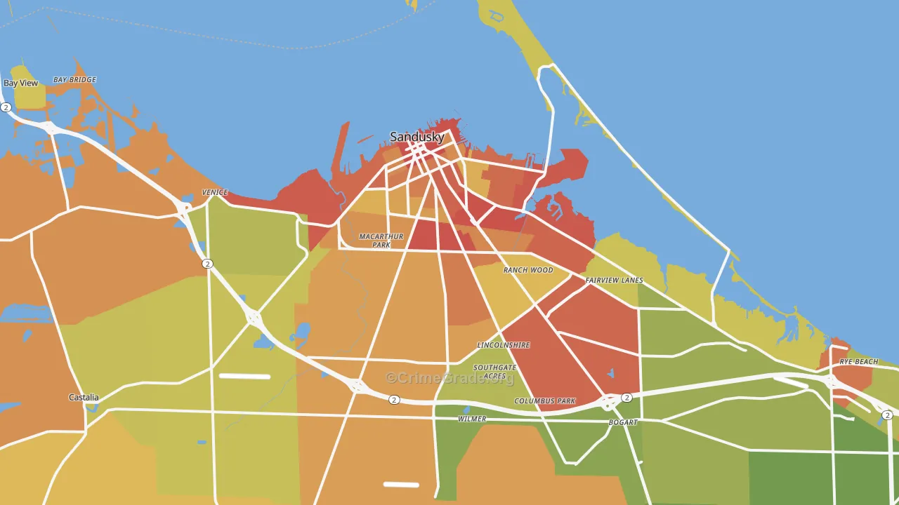 Sandusky, OH Map of Theft Rates
