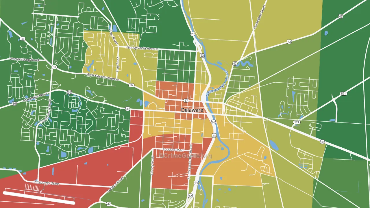 Sandusky Street Historic District, Delaware, OH Map of Theft Rates