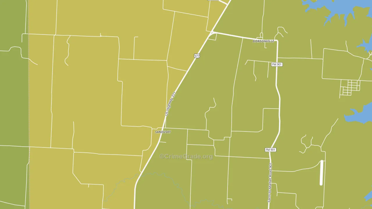 Sandusky, TX Map of Theft Rates