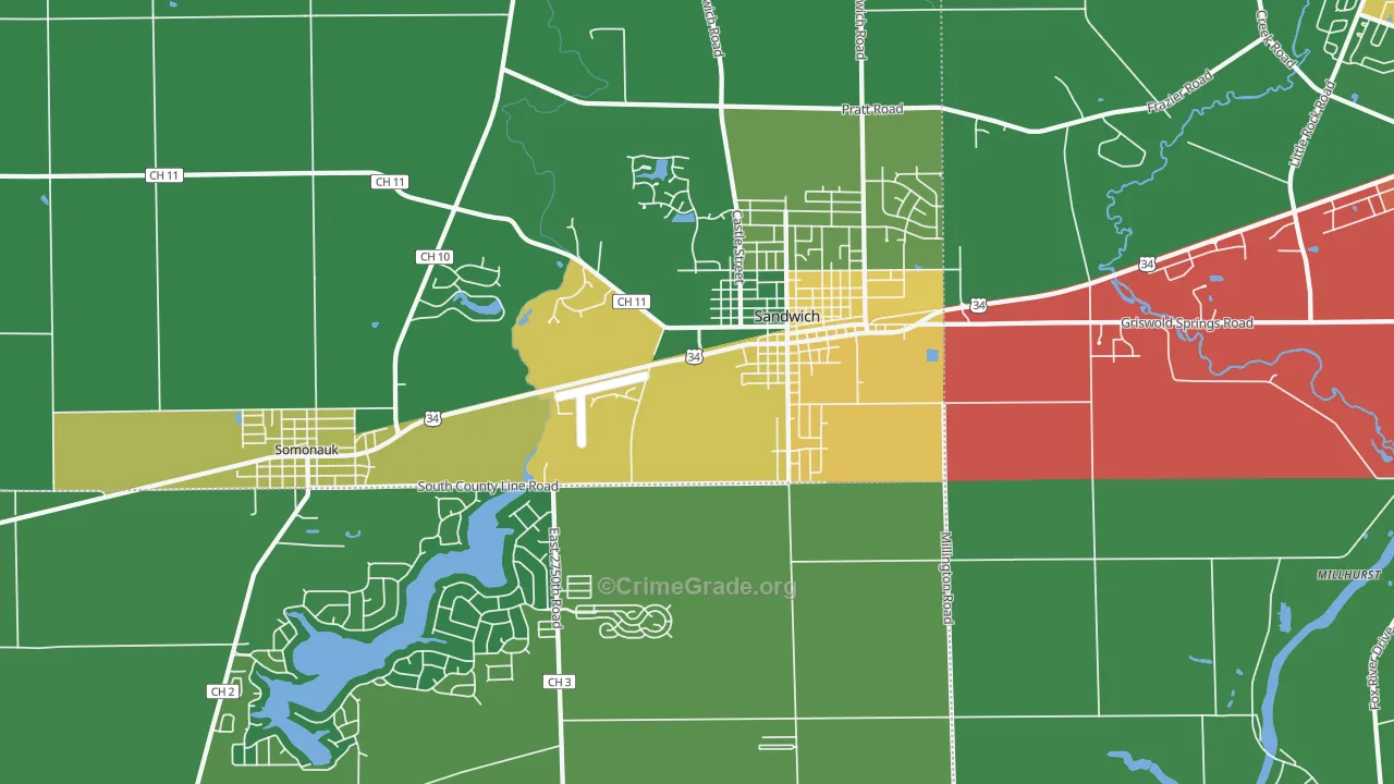Sandwich, IL Map of Theft Rates