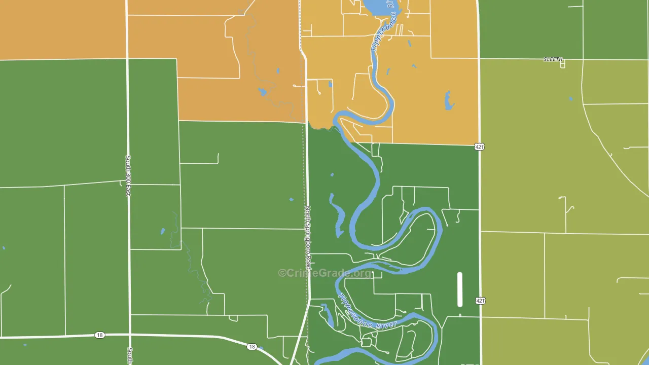 Sandy Beach, IN Map of Theft Rates