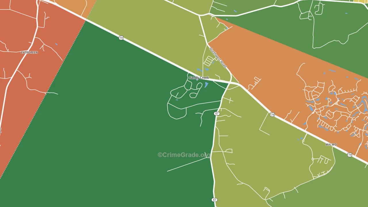 Sandy Creek, NC Map of Theft Rates