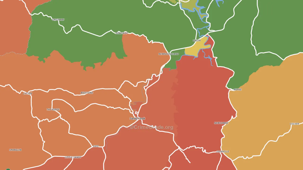 Sandy Hook, KY Map of Theft Rates