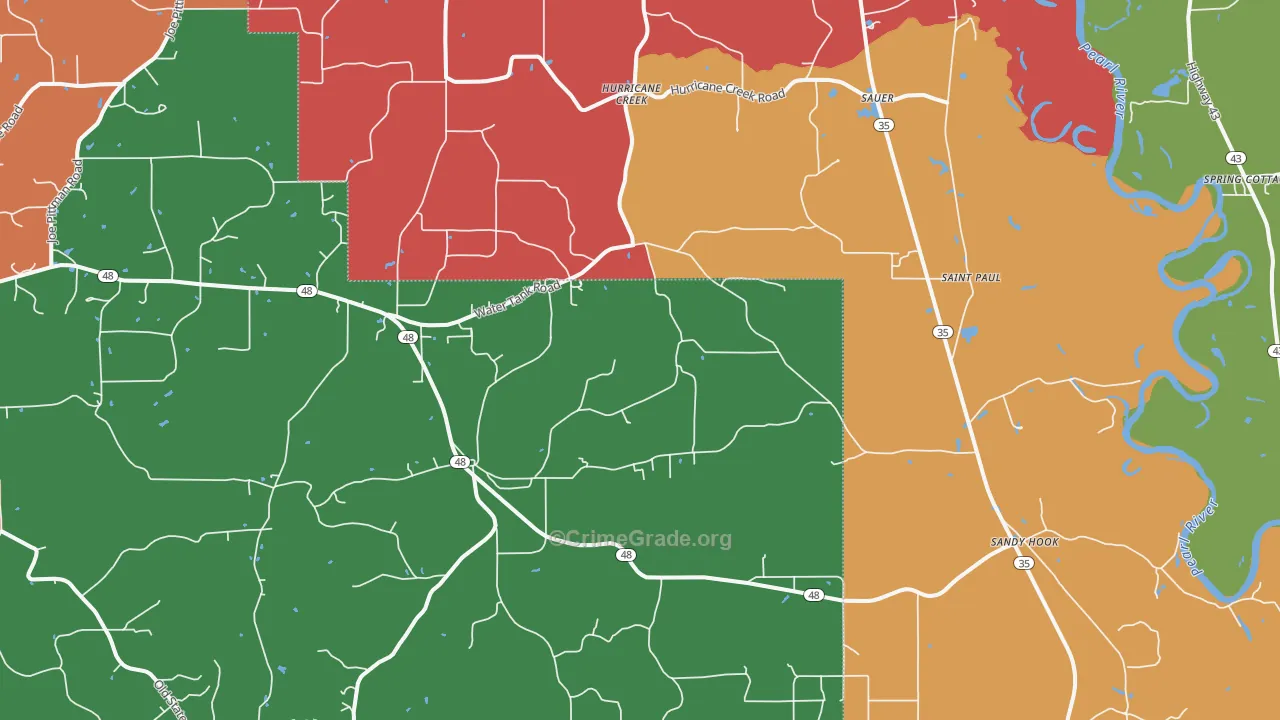 Sandy Hook, MS Map of Theft Rates