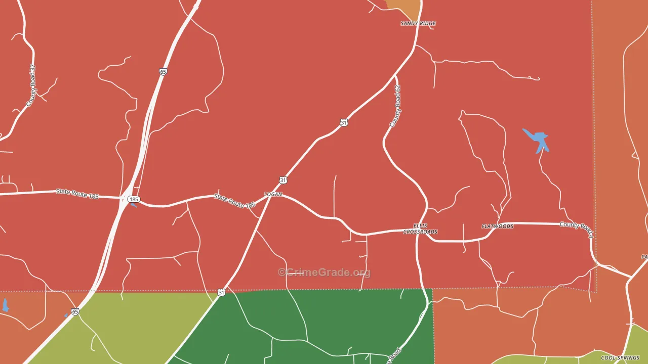 Sandy Ridge, AL Map of Theft Rates