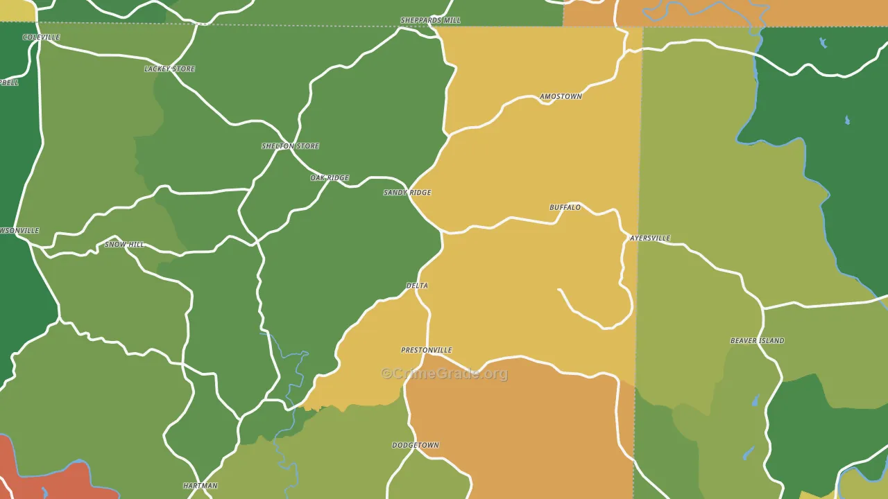 Sandy Ridge, NC Map of Theft Rates