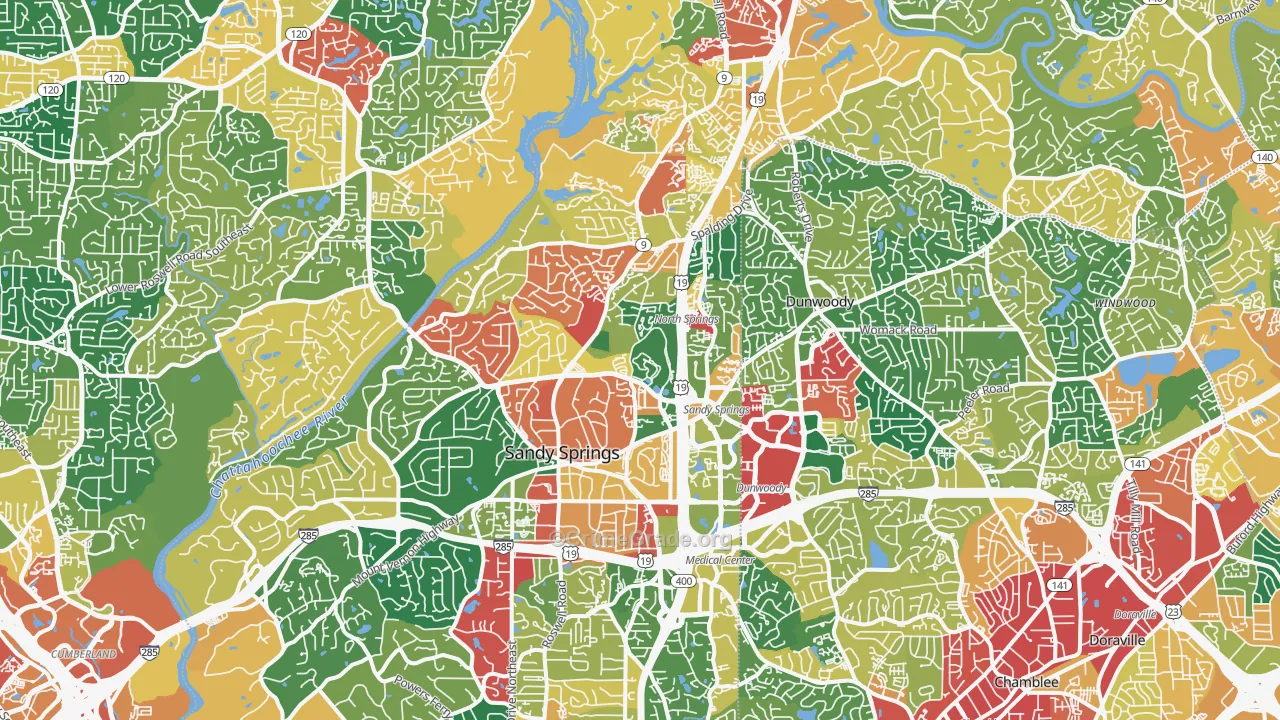 Sandy Springs, GA Map of Theft Rates