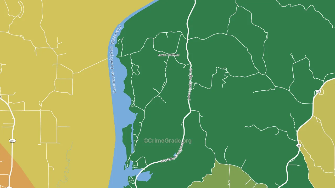 Sandy Springs, MS Map of Theft Rates