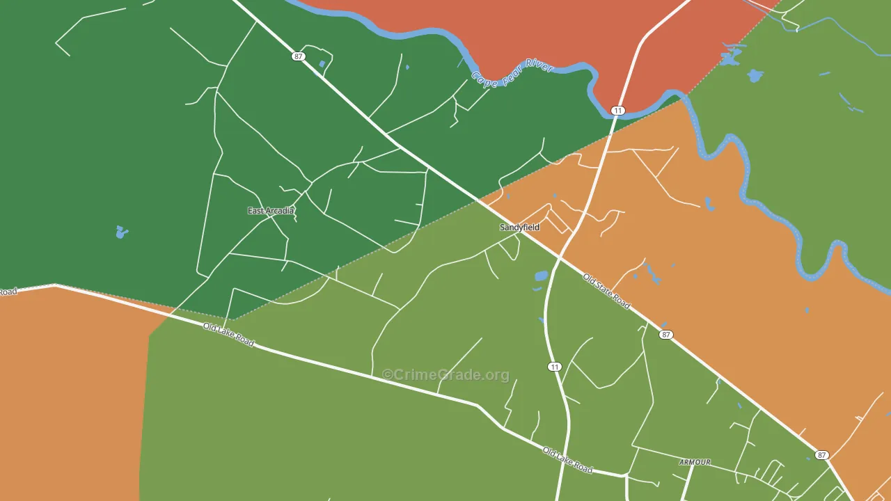 Sandyfield, NC Map of Theft Rates