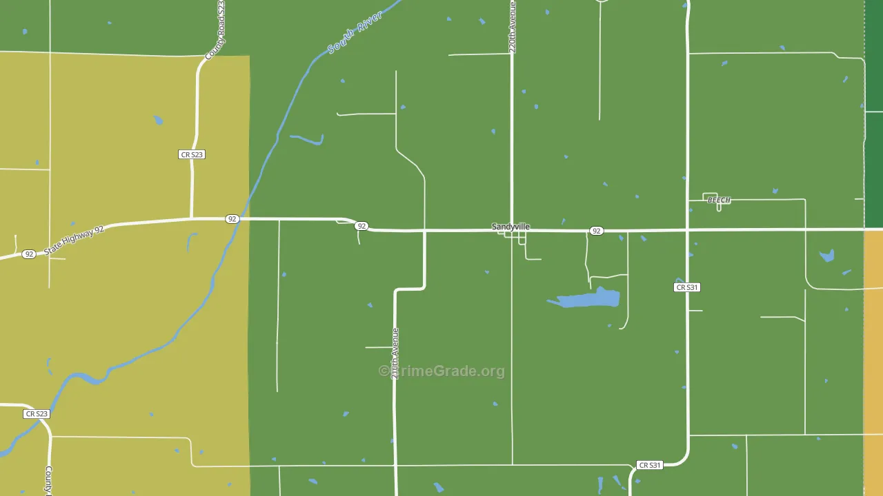 Sandyville, IA Map of Theft Rates