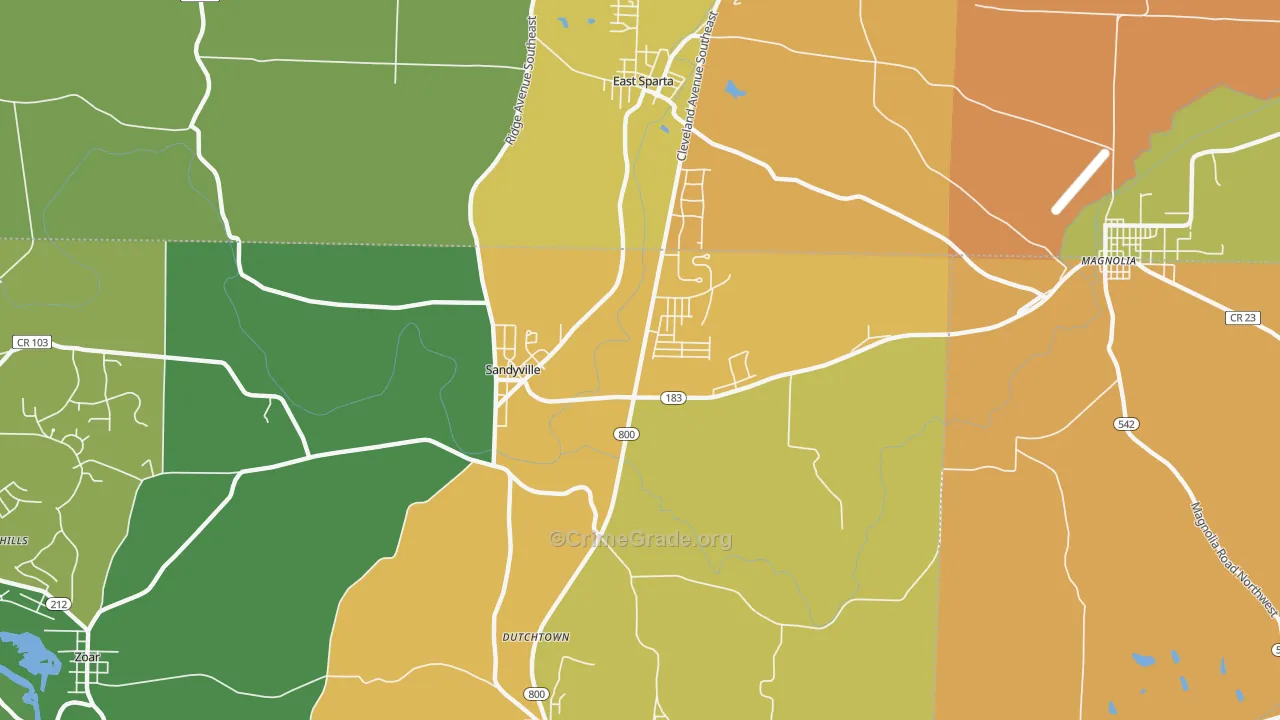 Sandyville, OH Map of Theft Rates