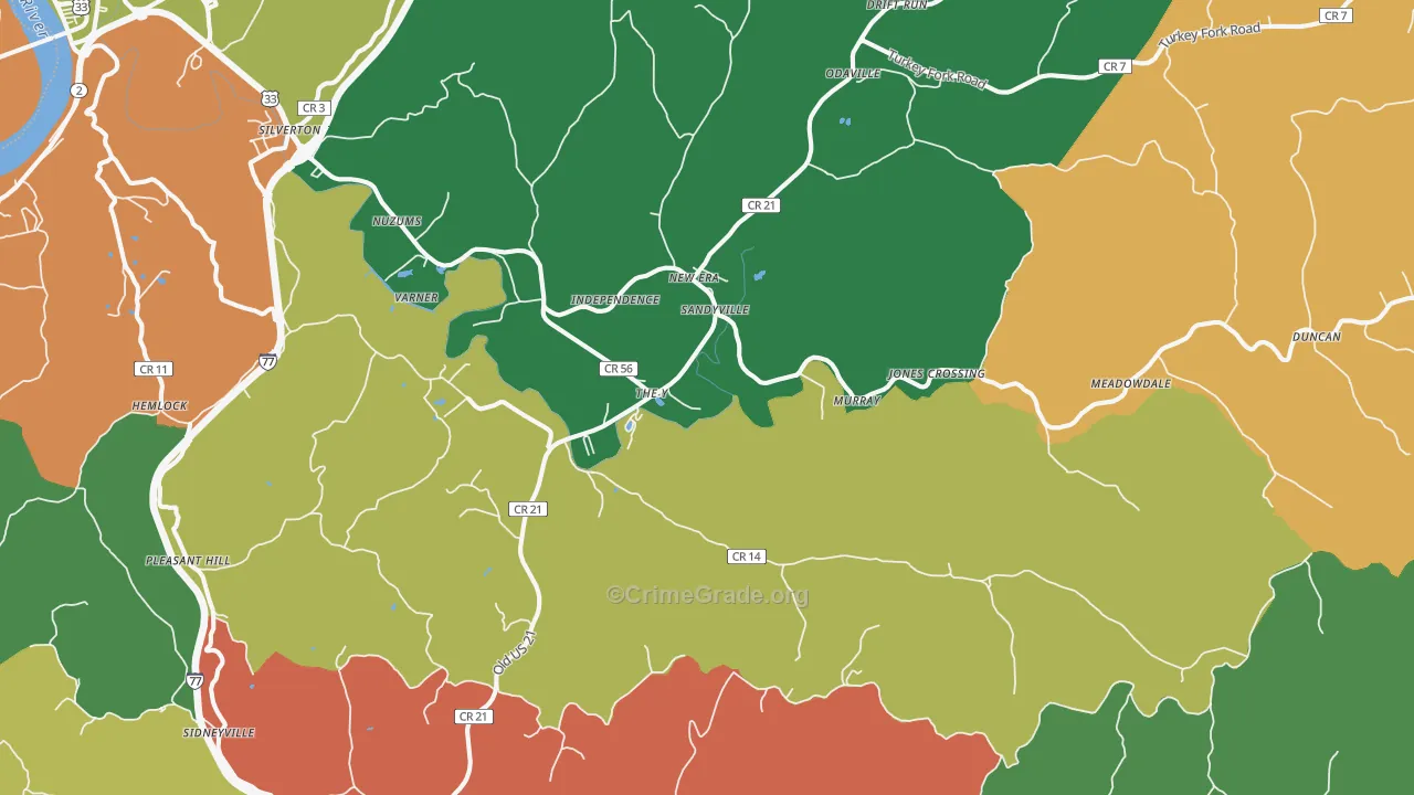 Sandyville, WV Map of Theft Rates