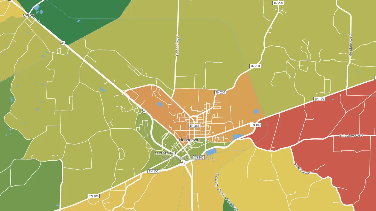 Sanford Hill, TN Map of Theft Rates