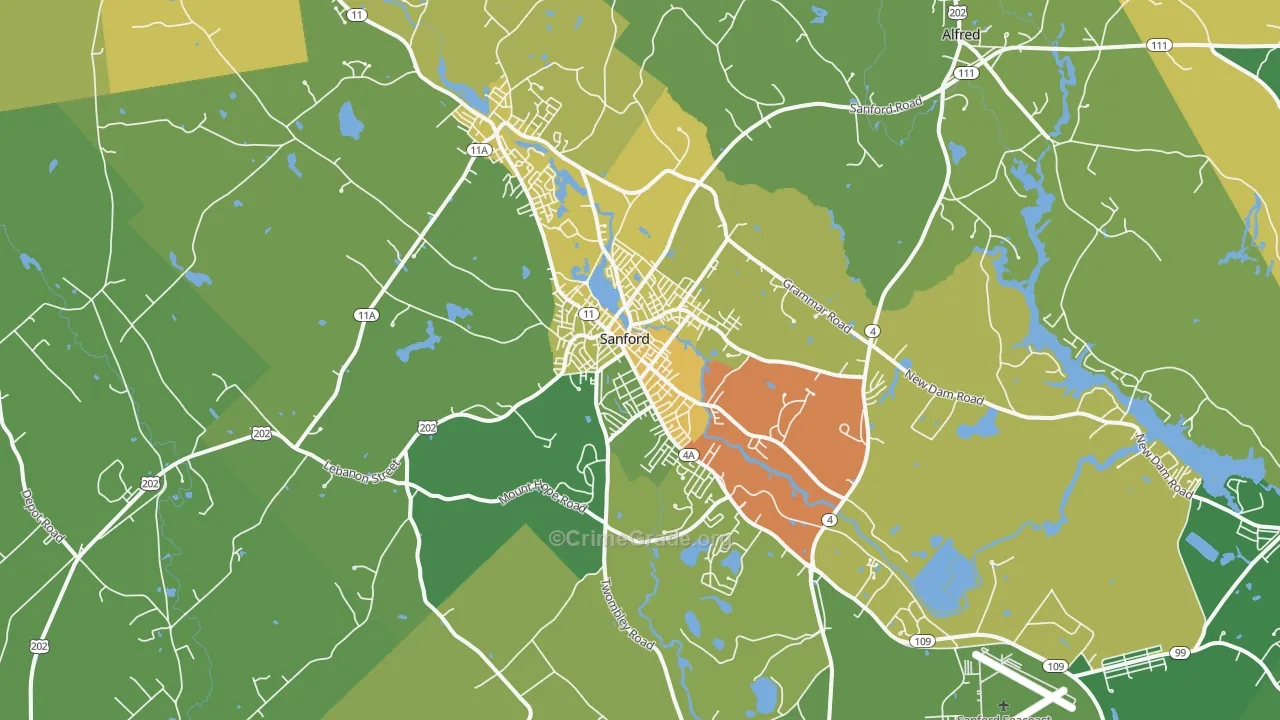 Sanford, ME Map of Theft Rates