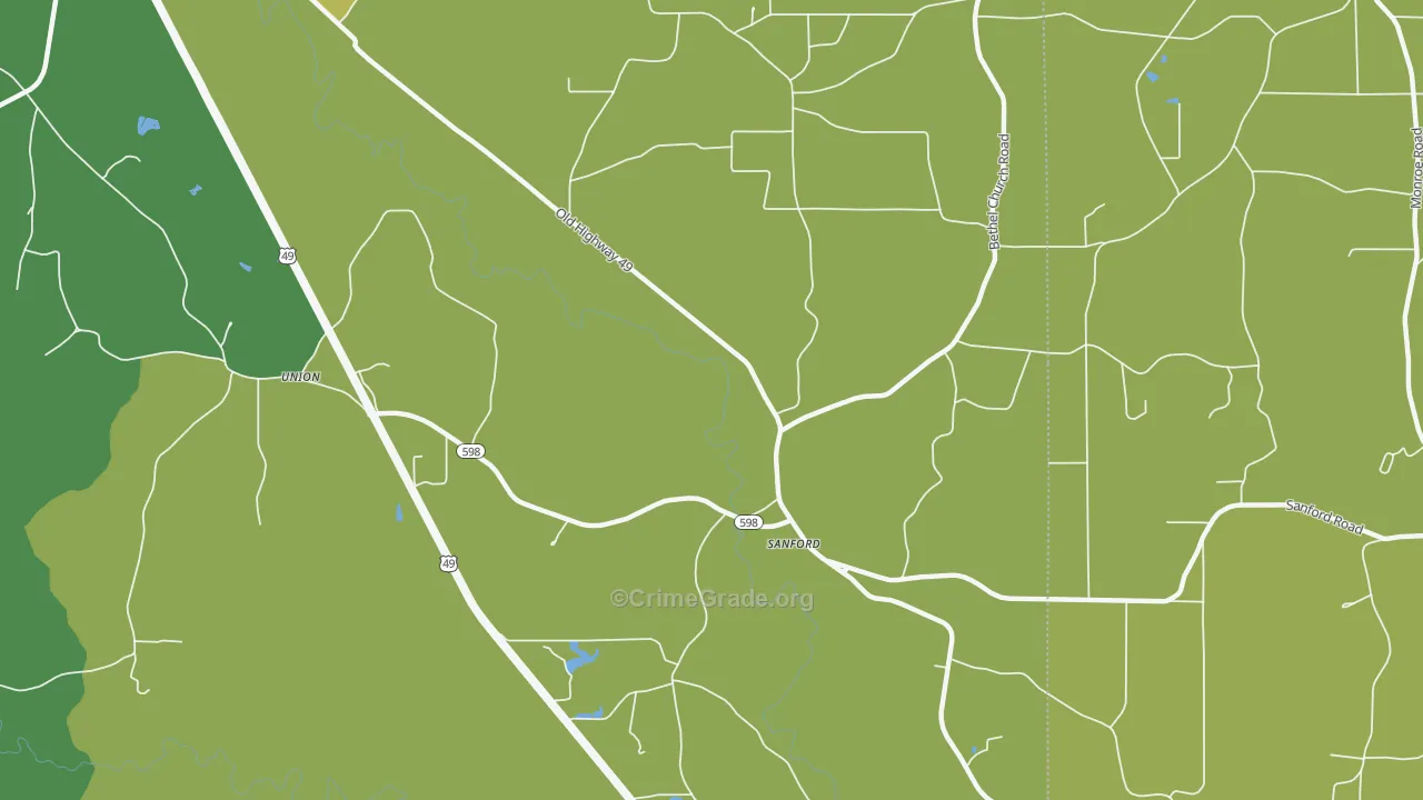Sanford, MS Map of Theft Rates