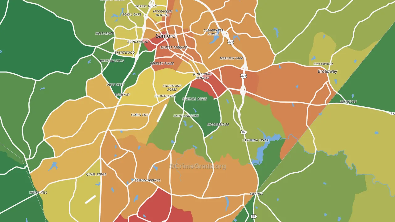 Sanford, NC Map of Theft Rates