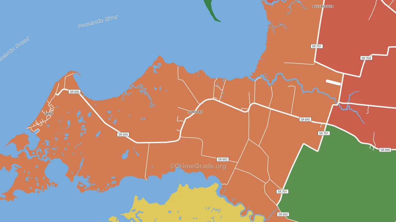 Sanford, VA Map of Theft Rates