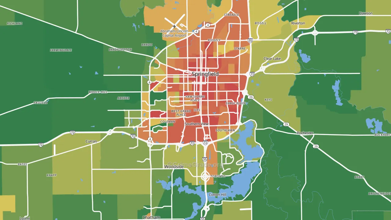 Sangamon County, IL Map of Theft Rates