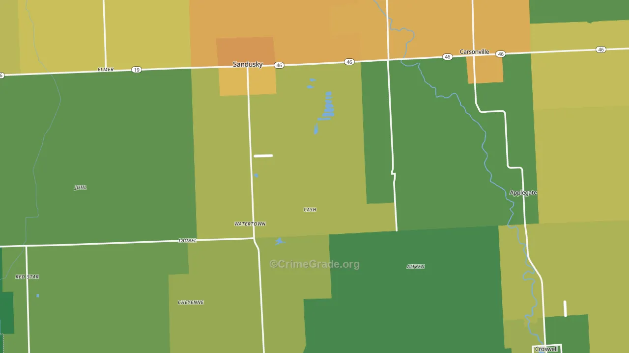 Sanilac County, MI Map of Theft Rates