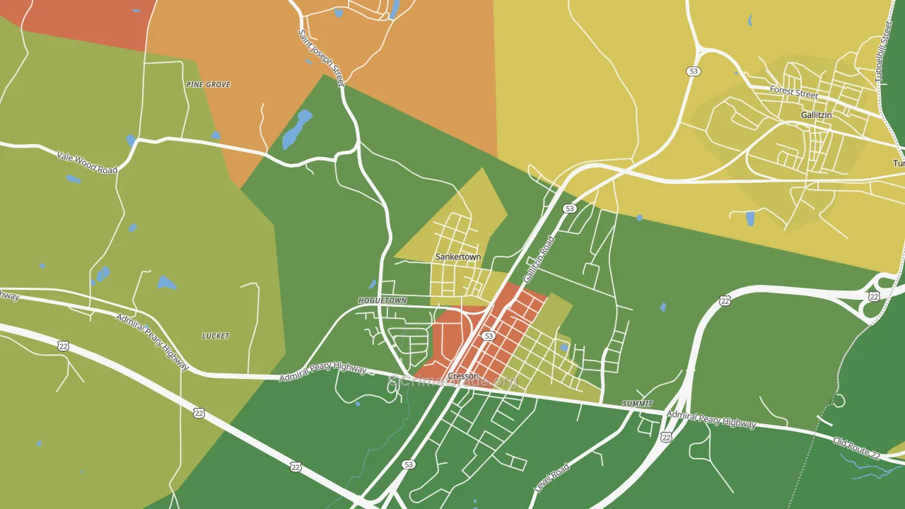 Sankertown, PA Map of Theft Rates