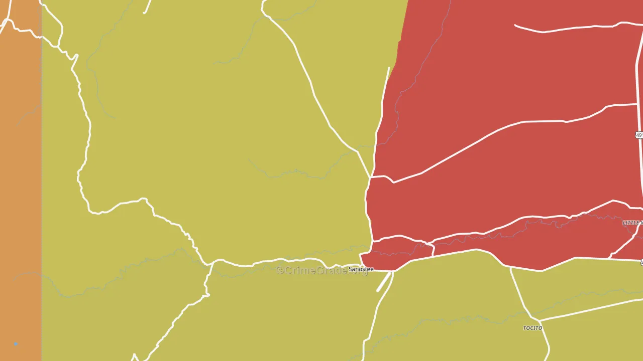 Sanostee, NM Map of Theft Rates