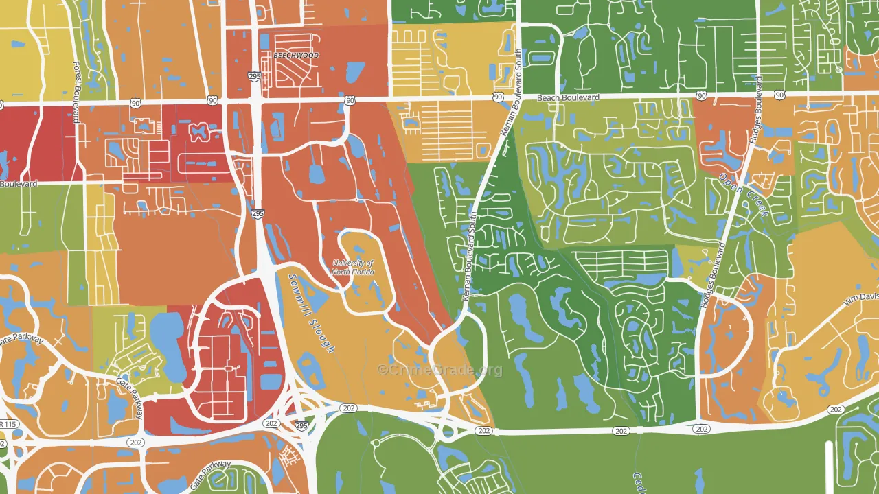 Sans Pareil, Jacksonville, FL Map of Theft Rates