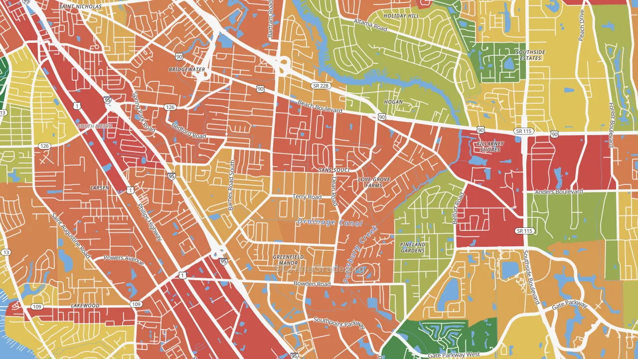 Sans Souci, Jacksonville, FL Map of Theft Rates