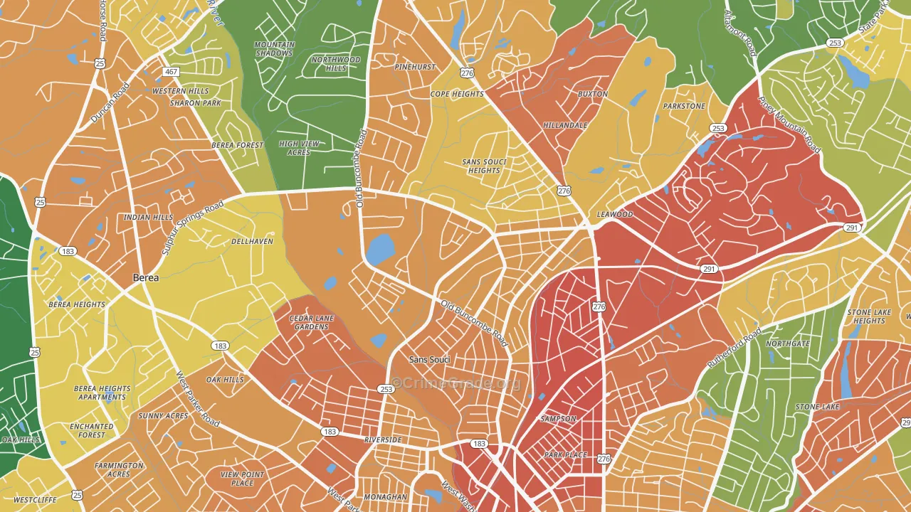 Sans Souci, SC Map of Theft Rates