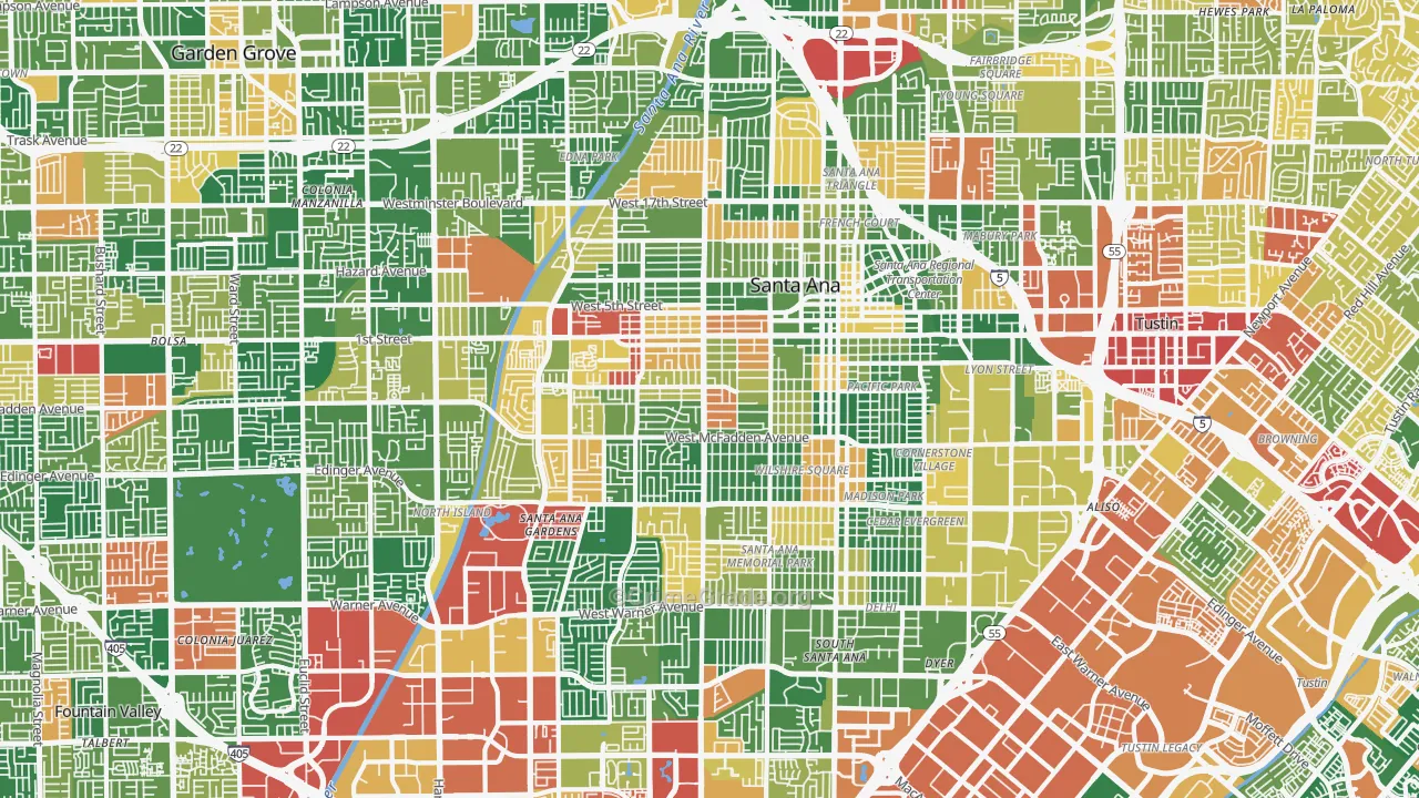 Santa Ana, CA Map of Theft Rates