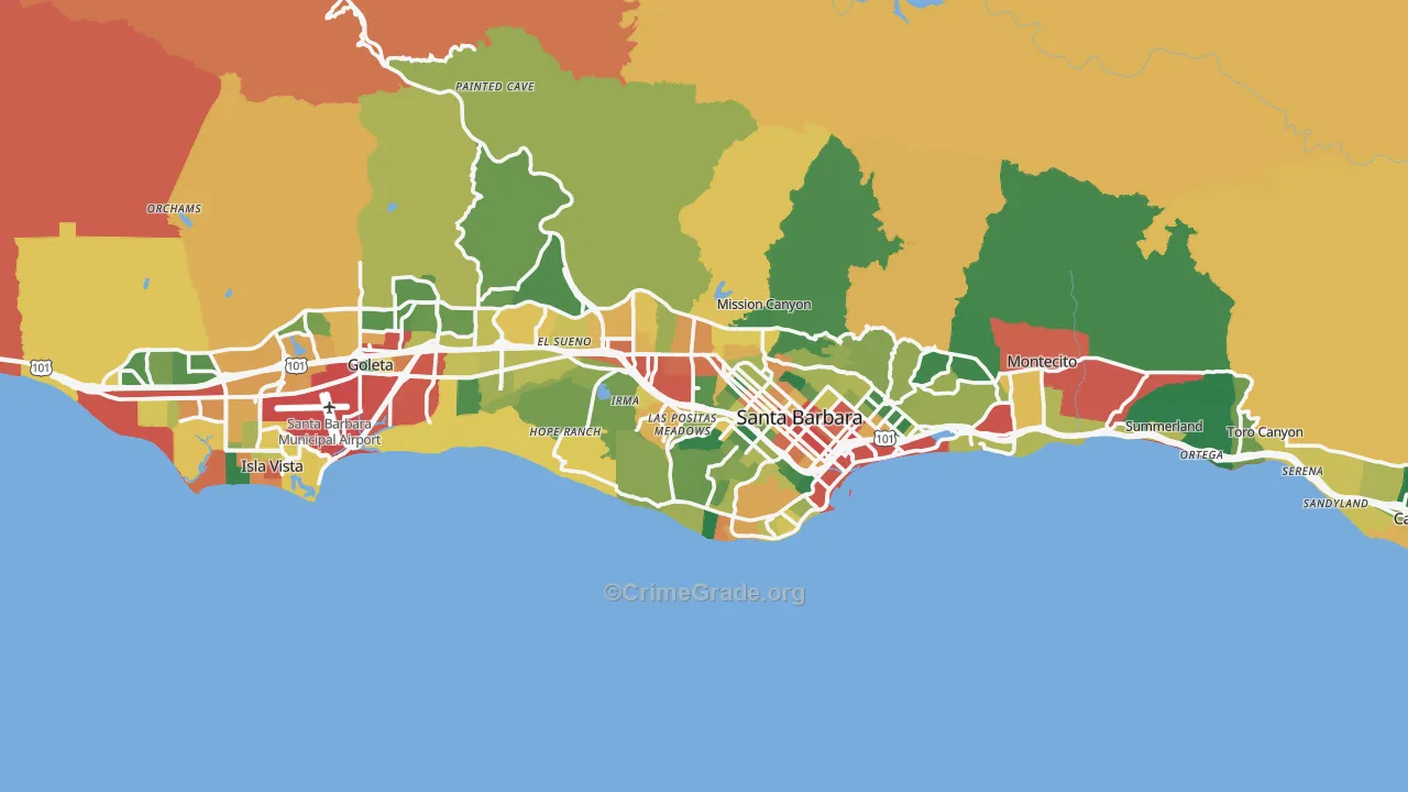 Santa Barbara, CA Map of Theft Rates