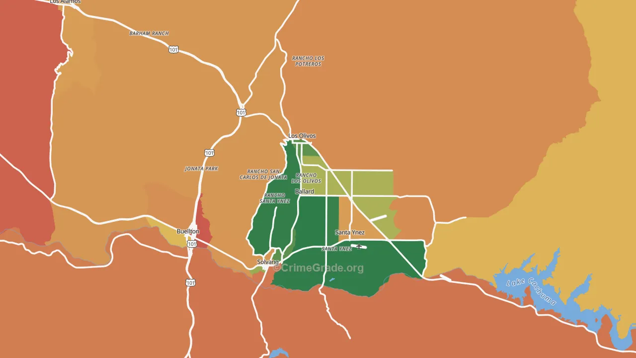 Santa Barbara County, CA Map of Theft Rates