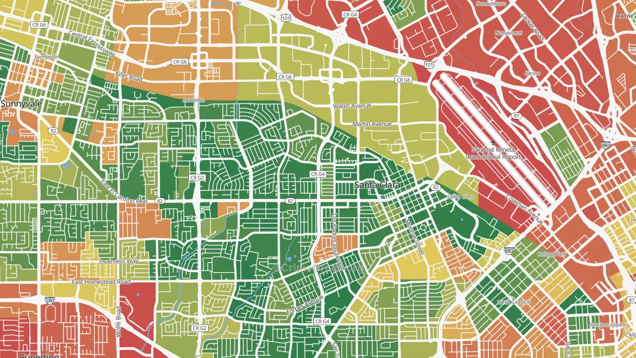 Santa Clara, CA Map of Theft Rates