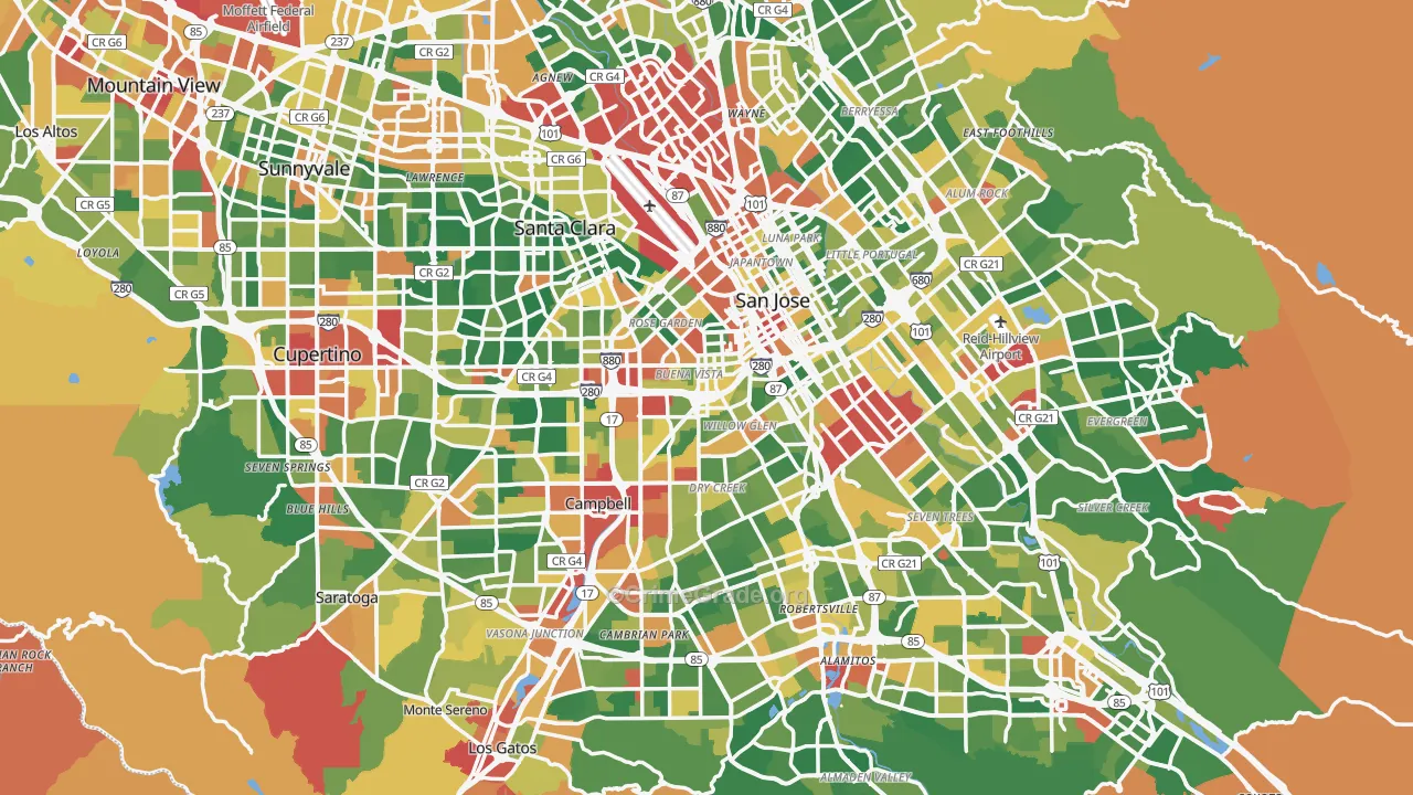 Santa Clara County, CA Map of Theft Rates